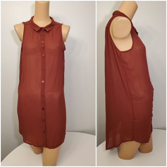 Cotton On Sheer Burgundy Sleeveless Top - Picture 1 of 4